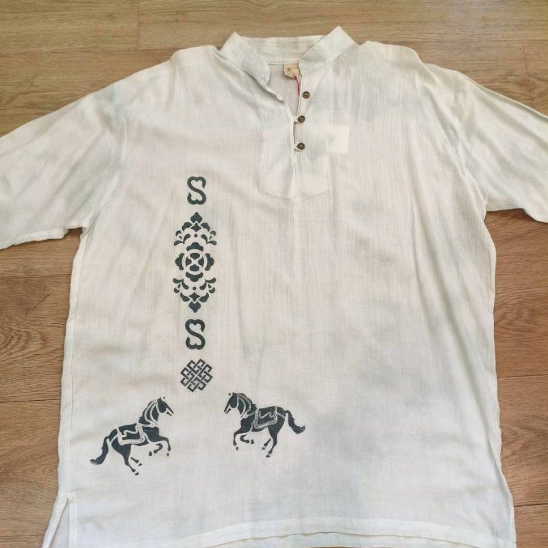 เสื้อมัดย้อมสีธรรมชาติพิมพ์ลายด้วยหมึกพิมพ์สีธรรมชาติ ขนาด2XL PA2002 (สินค้าพรีออเดอร์)