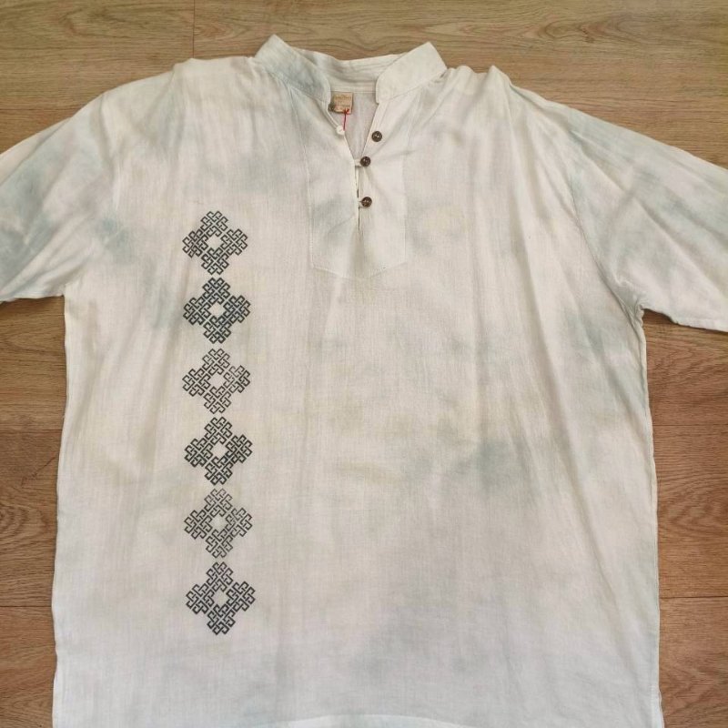 เสื้อมัดย้อมสีธรรมชาติพิมพ์ลายด้วยหมึกพิมพ์สีธรรมชาติ ขนาด2XL  PA2001 (สินค้าพรีออเดอร์)