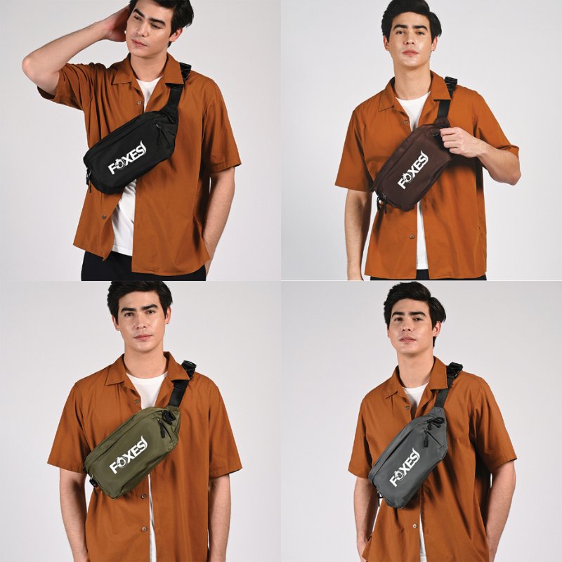 Foxes C10013 กระเป๋าคาดเอว / คาดอก น้ำหนักเบา ผลิตจากผ้าโพลีเอสเตอร์ กันละอองน้ำ มีหลายช่องซิป ปรับสายได้ถึง 150 ซม. เหมาะกับทุกสรีระ