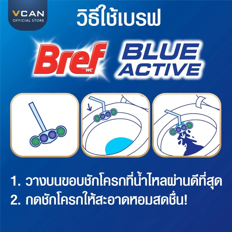 Bref Blue Active ผลิตภัณฑ์แขวนชักโครก | 4 พลังความสะอาด หอมสดชื่น 4 สัปดาห์