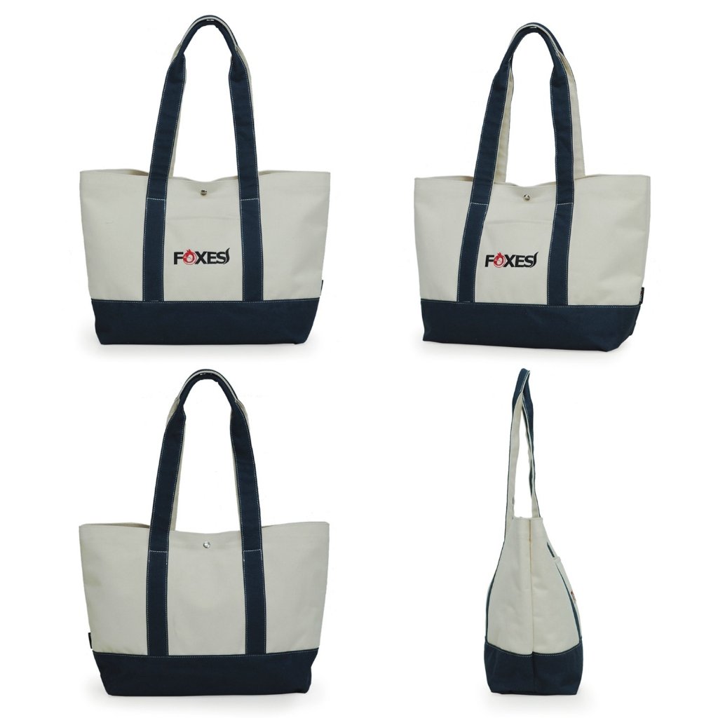 FOXES รุ่น TB3307 กระเป๋าโท้ทผ้าแคนวาส เคลือบกันน้ำ 100% ปักโลโก้ Foxes สายสะพายหนานุ่มไม่เจ็บไหล่ ช่องหลักเปิด-ปิดด้วยกระดุม พร้อมช่องหน้าและช่องย่อยด้านใน